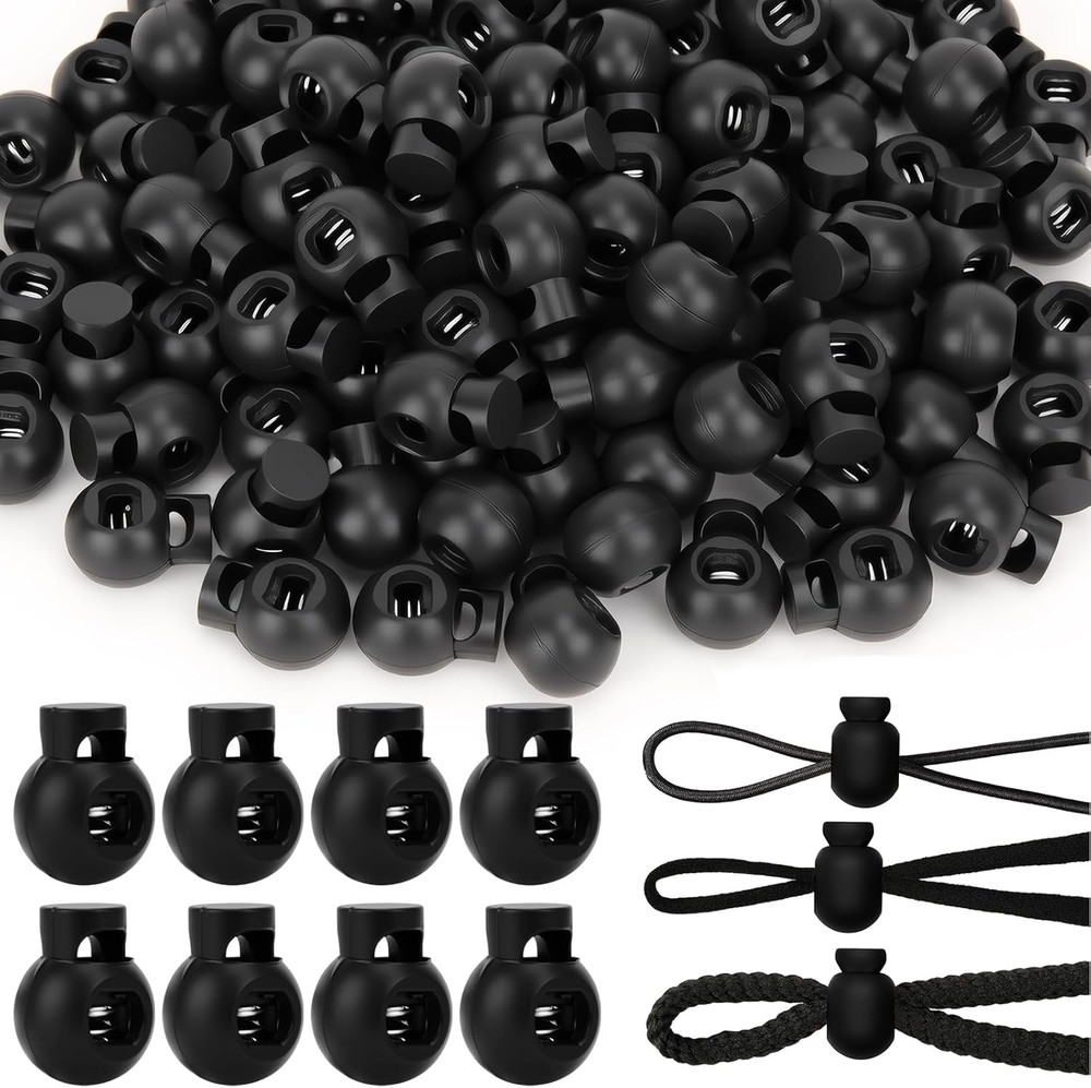 Plastic Cord Locks for Drawstrings Shoelaces, 100 Pcs Adjustable round Cord Stop