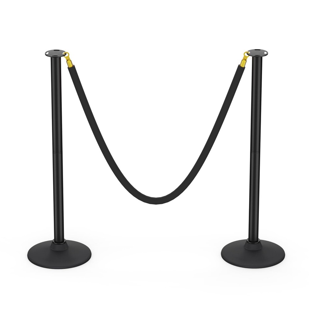 2 PCS Plastic Stanchion Posts Black Velvet Ropes Weighted Base Crowd Control