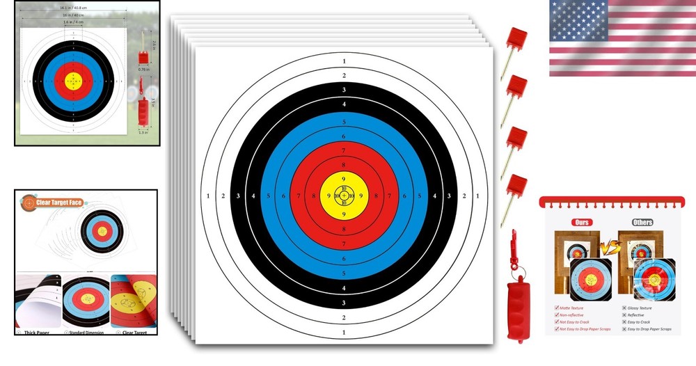 Durable Archery Target Paper Bundle: 50 Targets, 4 Nails, and Puller Included