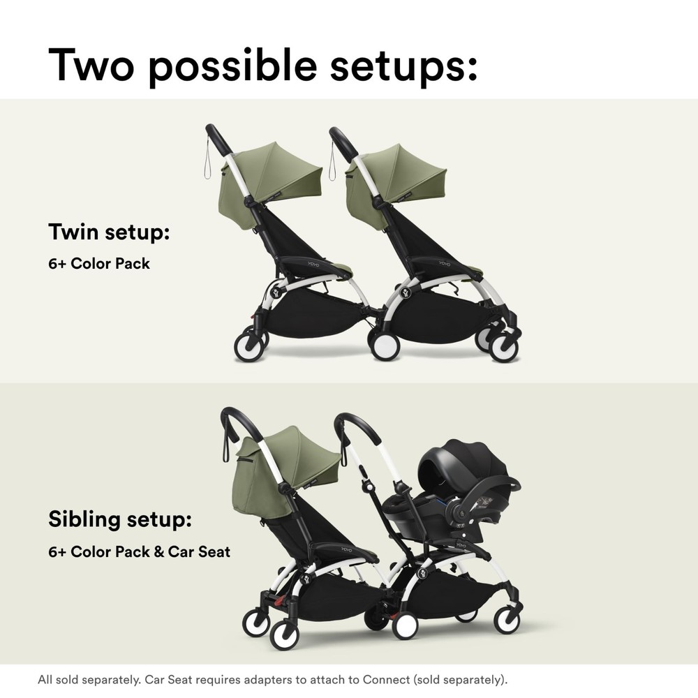 BABYZEN YOYO2 Connect White Double Stroller Attachment Frame 6+ Compact