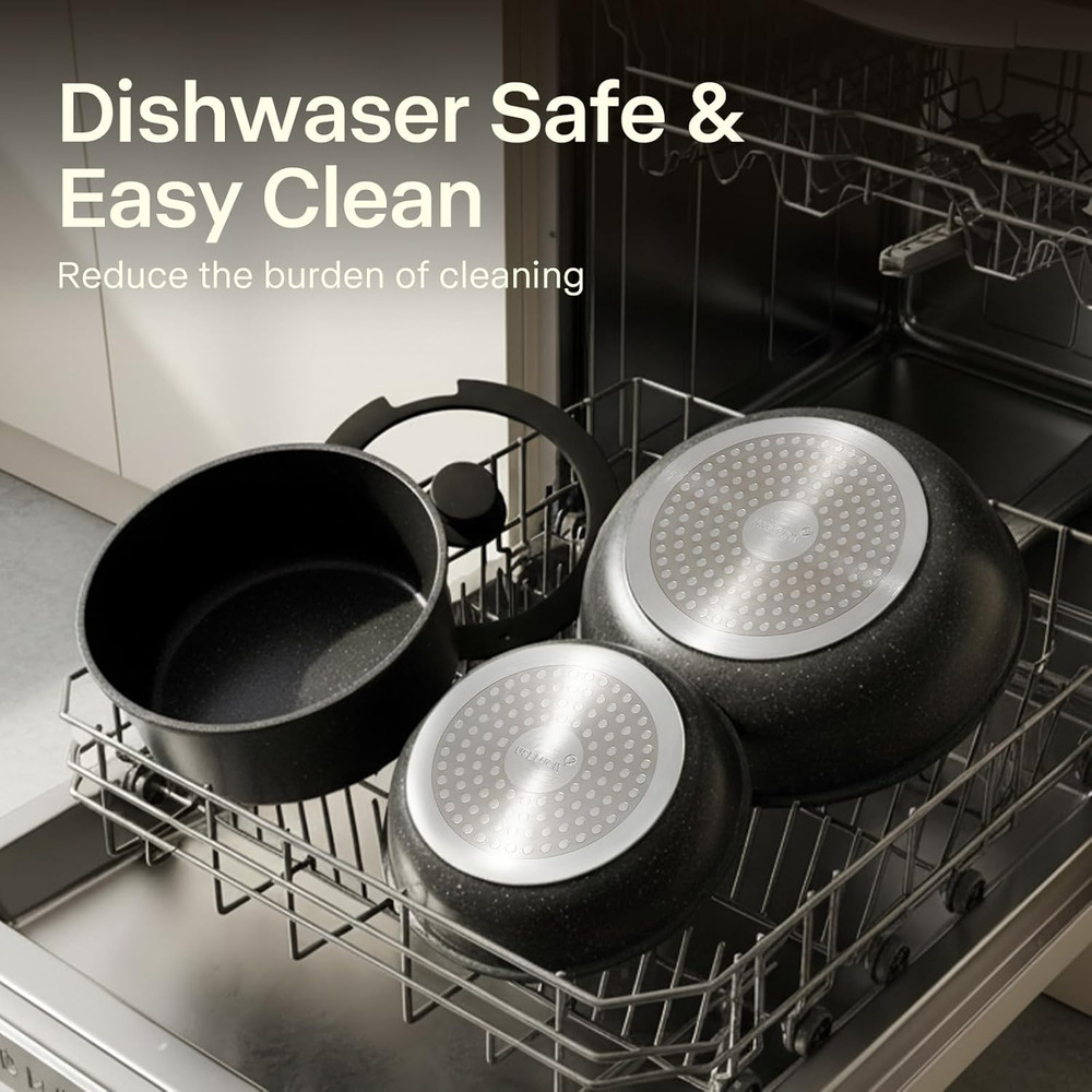 21 PCS Non-Stick Ceramic Cookware Set, Stackable & Portable, Black