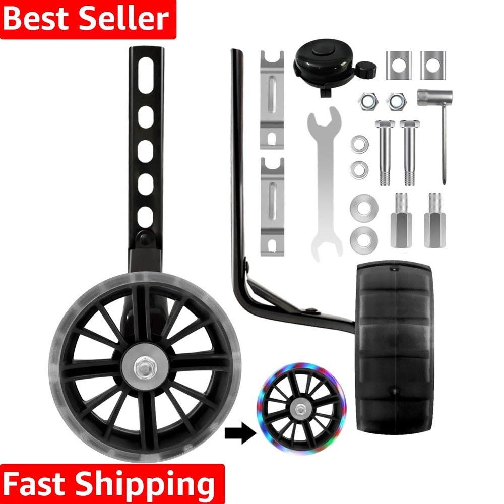 Durable Bicycle Training Wheels for Kids with Flashing Wheels - Easy Setup