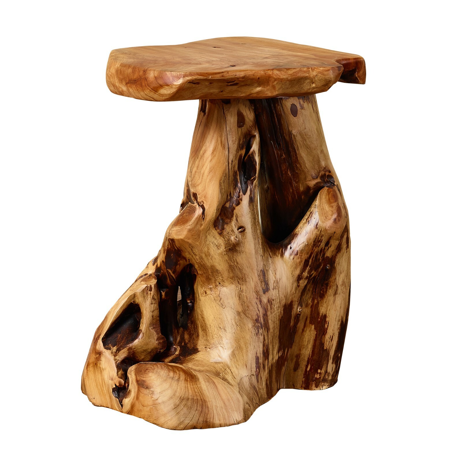 Rustic Cedar Roots Flower Stand Stool, Tree Stump Stool Side Table 19.5" H