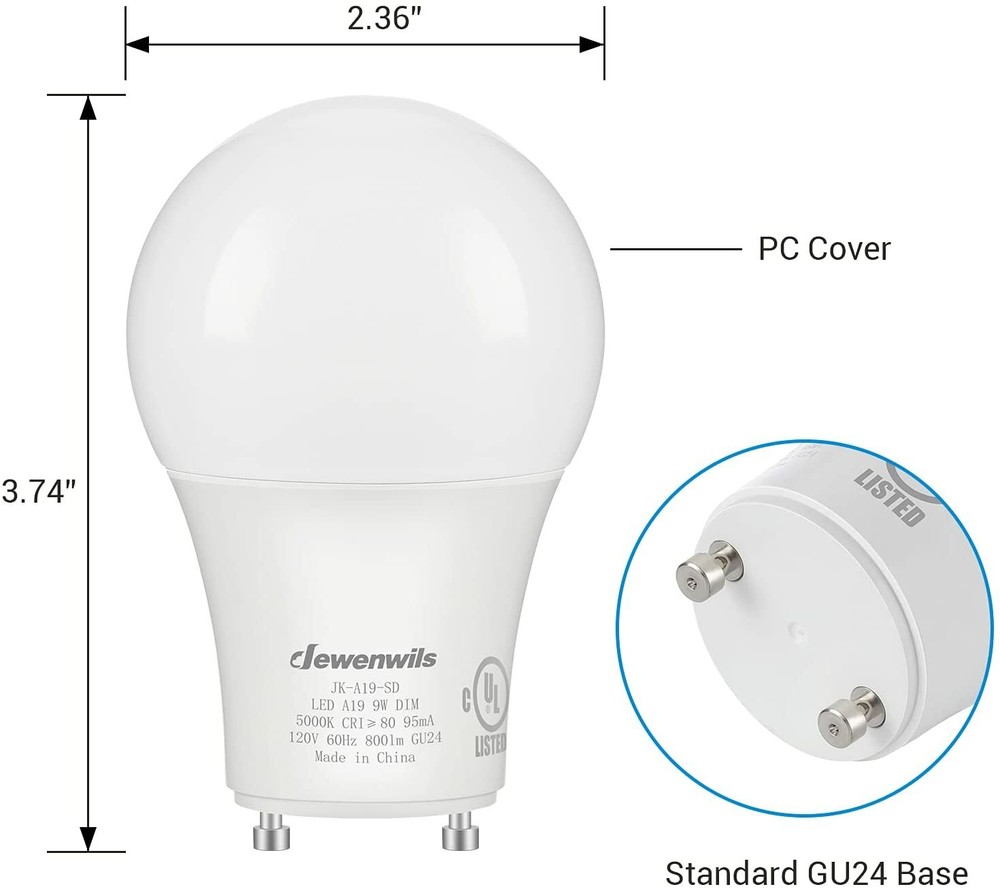 DEWENWILS GU24 LED Light Bulb Dimmable 2 Prong Light Bulbs 5000K Daylight
