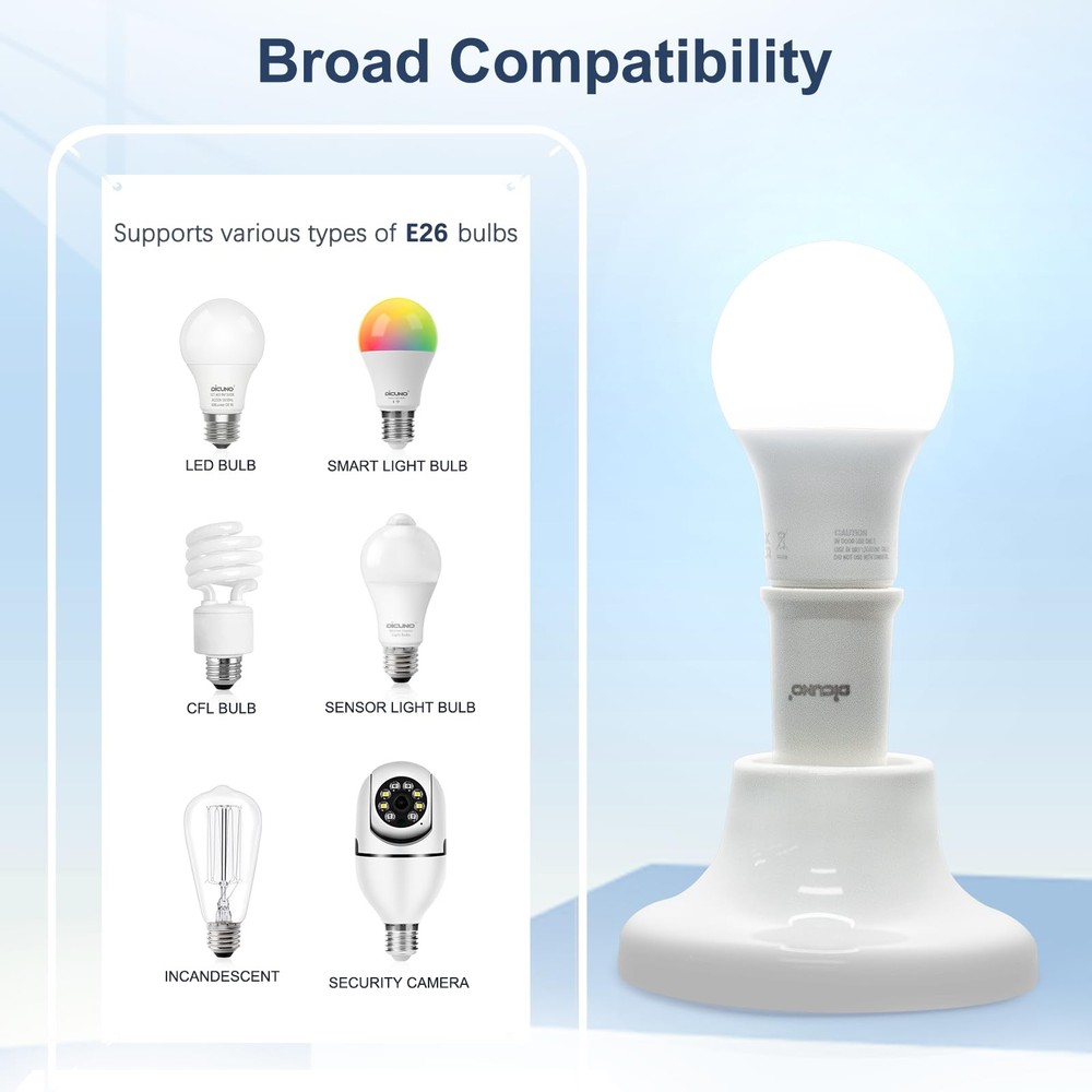 DiCUNO E26 Socket Extender, Standard Medium 6 Count (Pack of 1), White