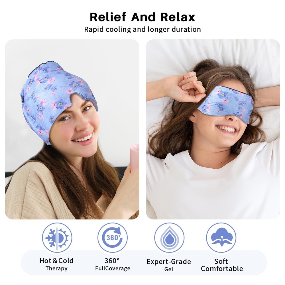 Migraine Cap, Cooling Eye , Cooling 2 Pack Set, Headache with Hot/Cold , Inst...