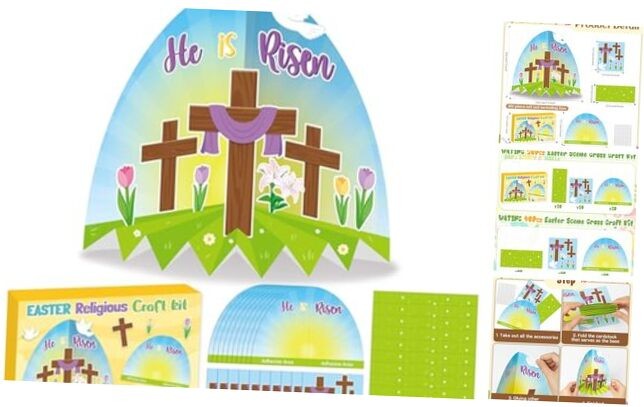 DIY Easter Religious Craft Kit - 20 Pcs He is Risen Sunday School Easter Cross
