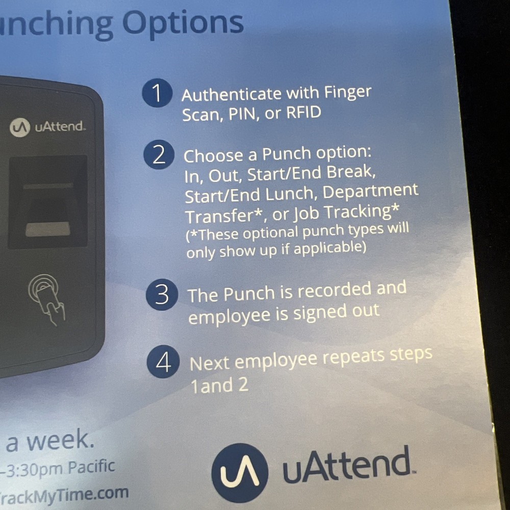 uAttend JR2000 Cloud Connected Biometric Touch Tablet Fingerprint PIN Time Clock