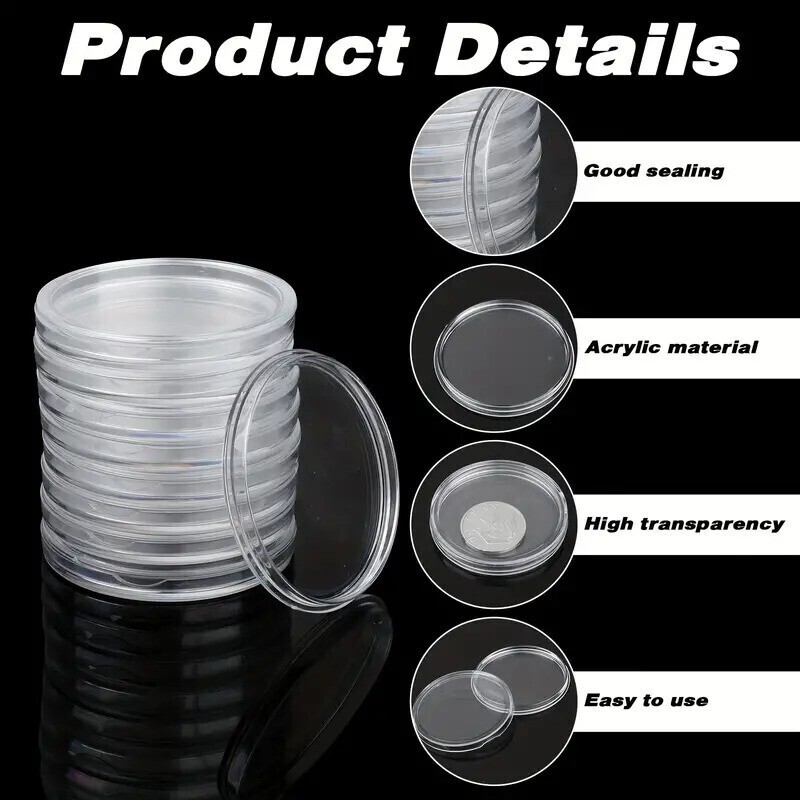 20Pcs 46MM Clear Round Coin Capsule Container Storage Box Holder Case Plastic
