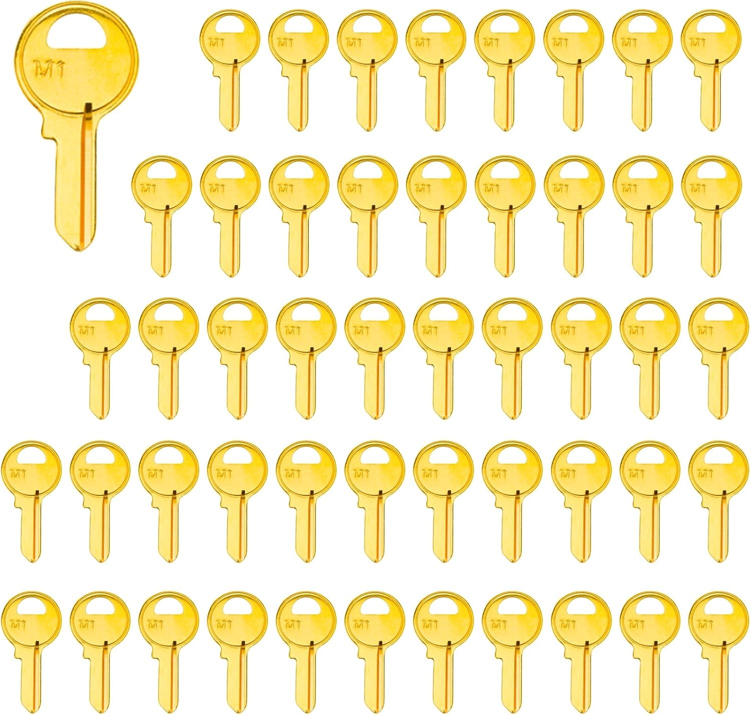 Brass Finish Key Blanks, M1 (MA1) Uncut Blank Keys, Pack of 50 Keys
