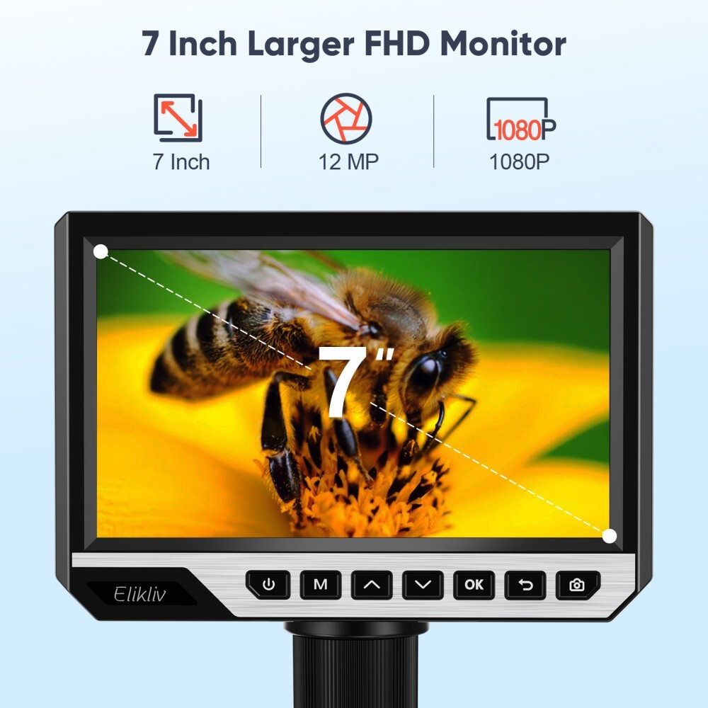Elikliv 2000X Biological Digital Microscope 7" LCD Remote Control for Computer