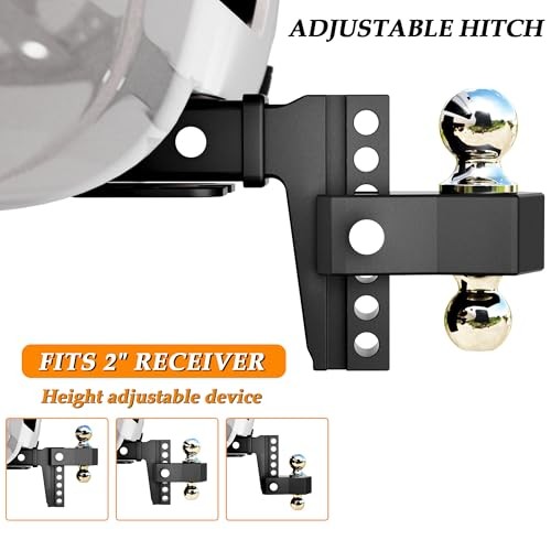 Adjustable Trailer Hitch - Fits 2 Inch Receiver Only, 6 Inch Drop Hitch Black