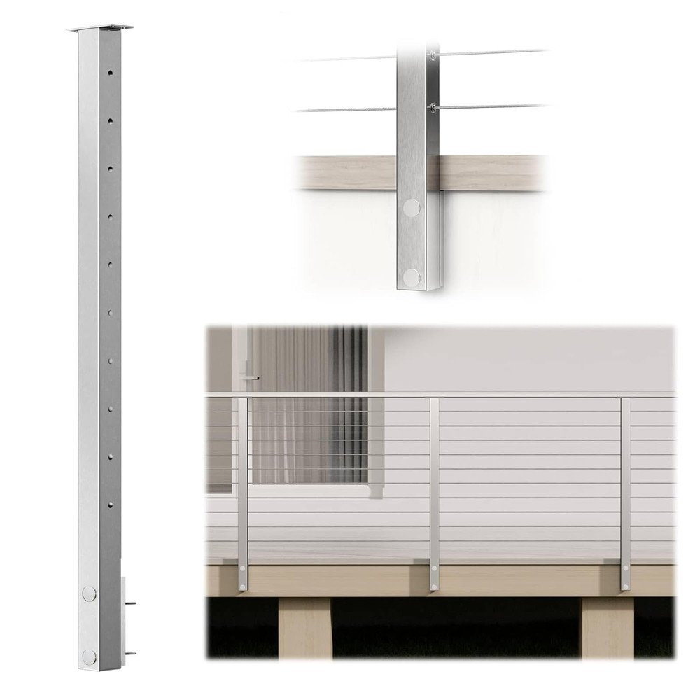 Brushed Stainless Steel 36" Side Mount Cable Railing Post Kit for Indoors/Outdoo