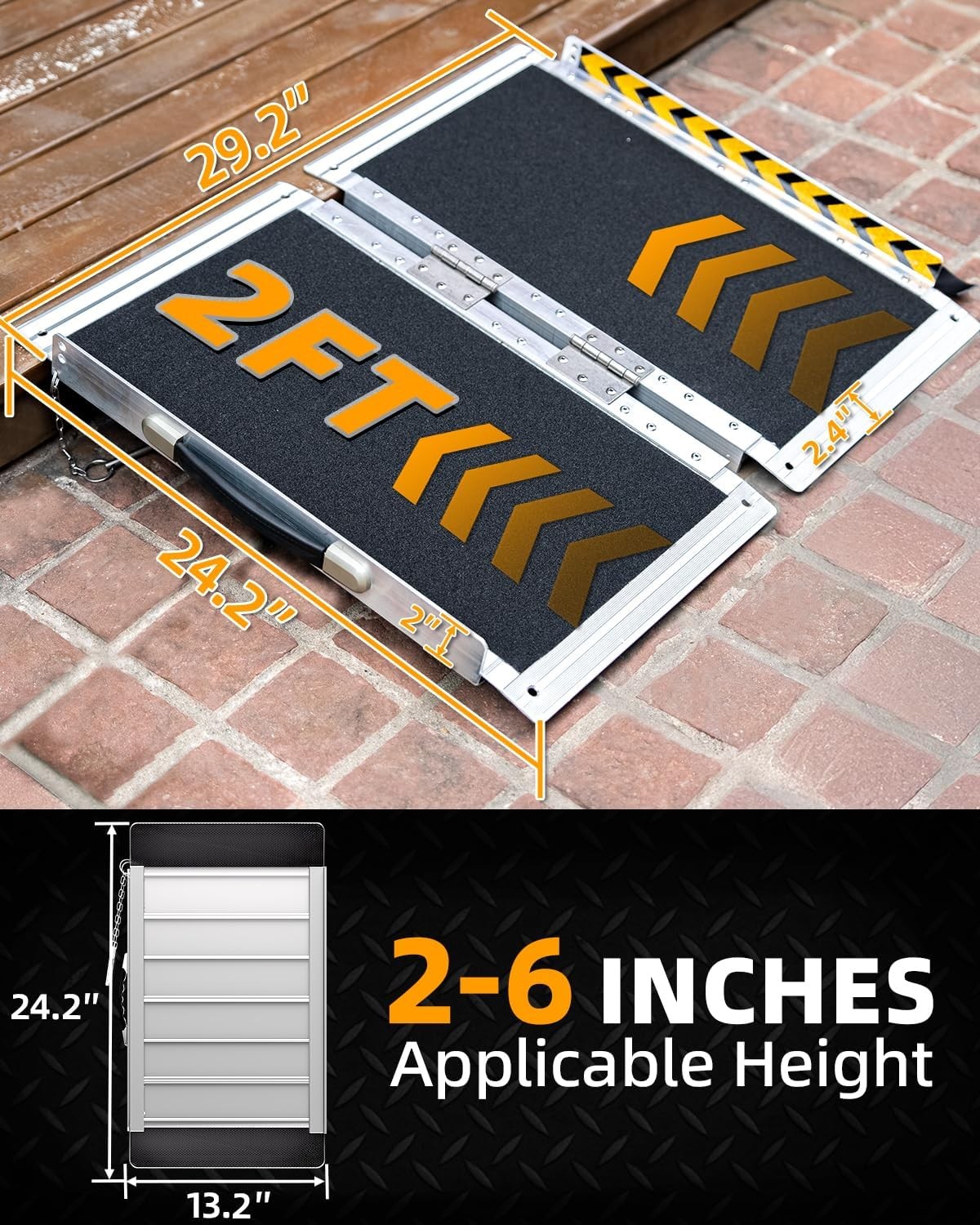 2-12ft Folding Aluminum Wheelchair Ramp Portable Mobility Scooter Non-Slip 800lb