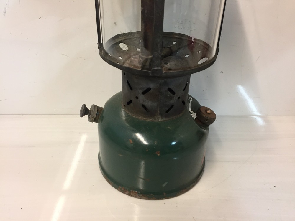 Vintage Coleman Lantern Dated 10/52 Pyrex Globe Green USA Made