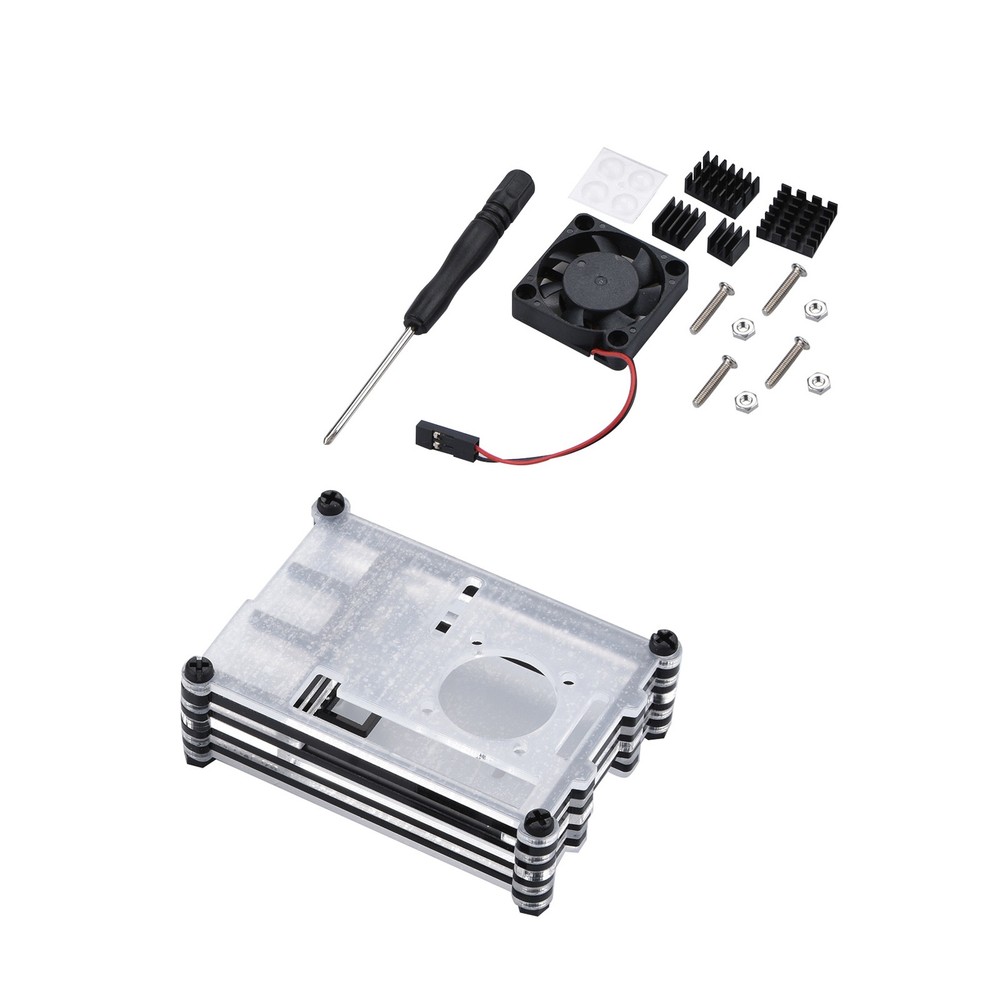 9 Layers Acrylic Case Clear Shell w/ Cooling Fan/Heatsink For Raspberry Pi 4B