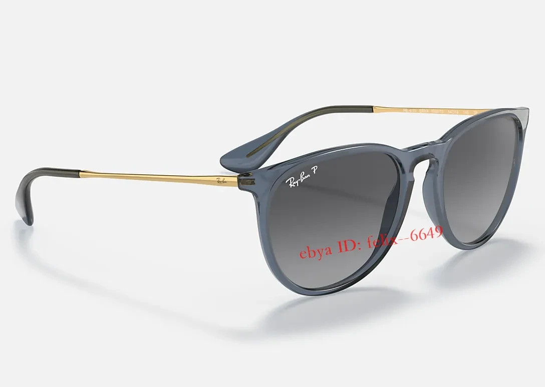 Ray-Ban Erika RB4171 6592/T3 Polarized Sunglasses Blue Frame Grey UV Lens
