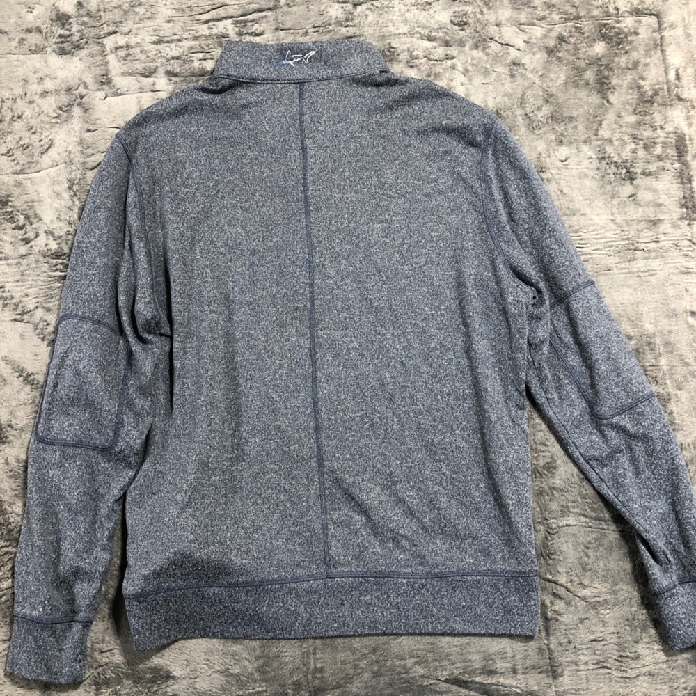 Greg Norman Quarter Zip Pullover Mens XL Blue Heathered Stretch Elbow Patch