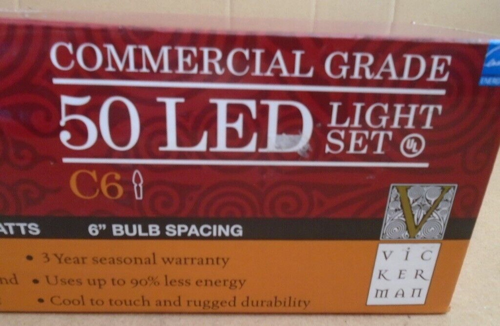 VICKERMAN Commercial Grade C6 String Light Set 50 LED Orange Light White Wire