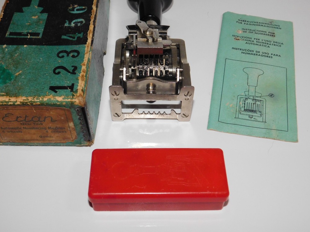 Vintage Ertan Deluxe Automatic Numbering Machine 6 Wheels