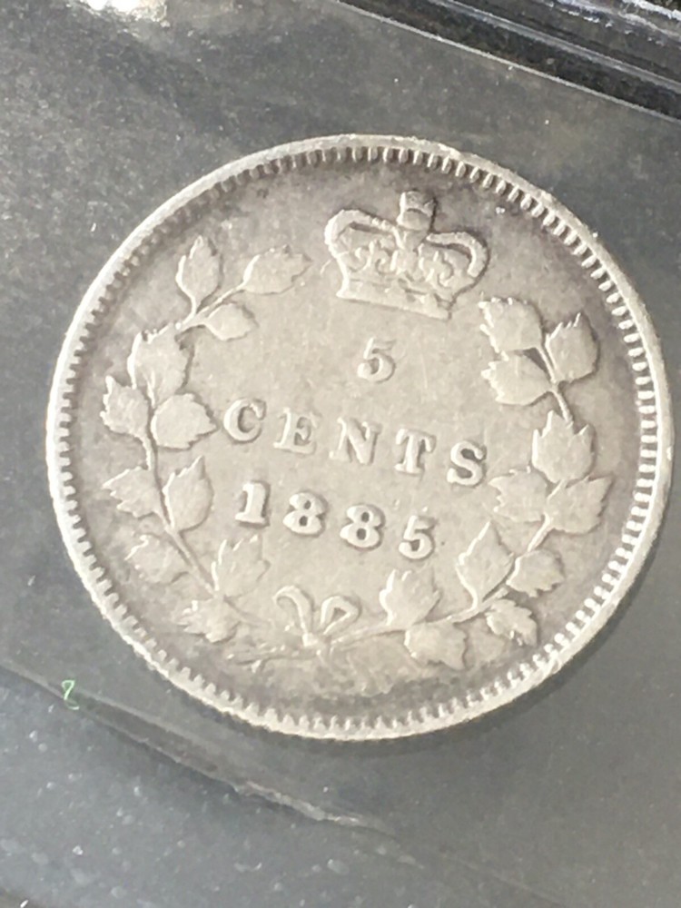 1885 Small 5**,Coin Mart Graded Canadian, 5 Cent, **VF-20 Cleaned**