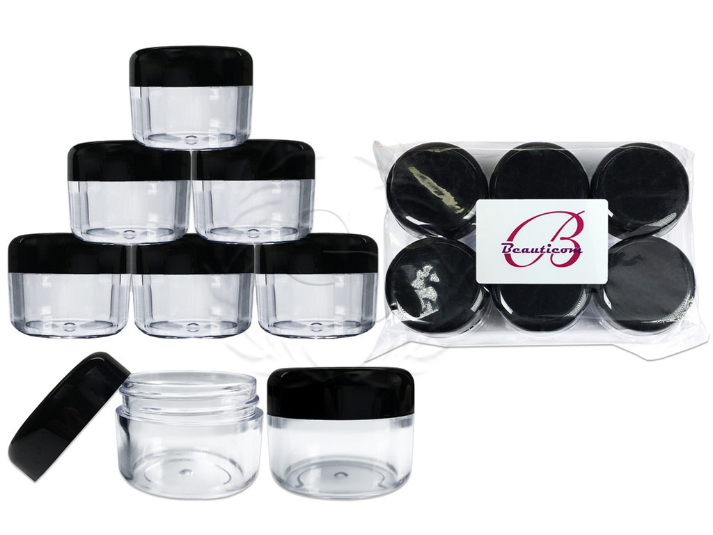 6 Pieces 30G/30ML Round Clear Sample Jars with Black Round Top Screw Cap Lids
