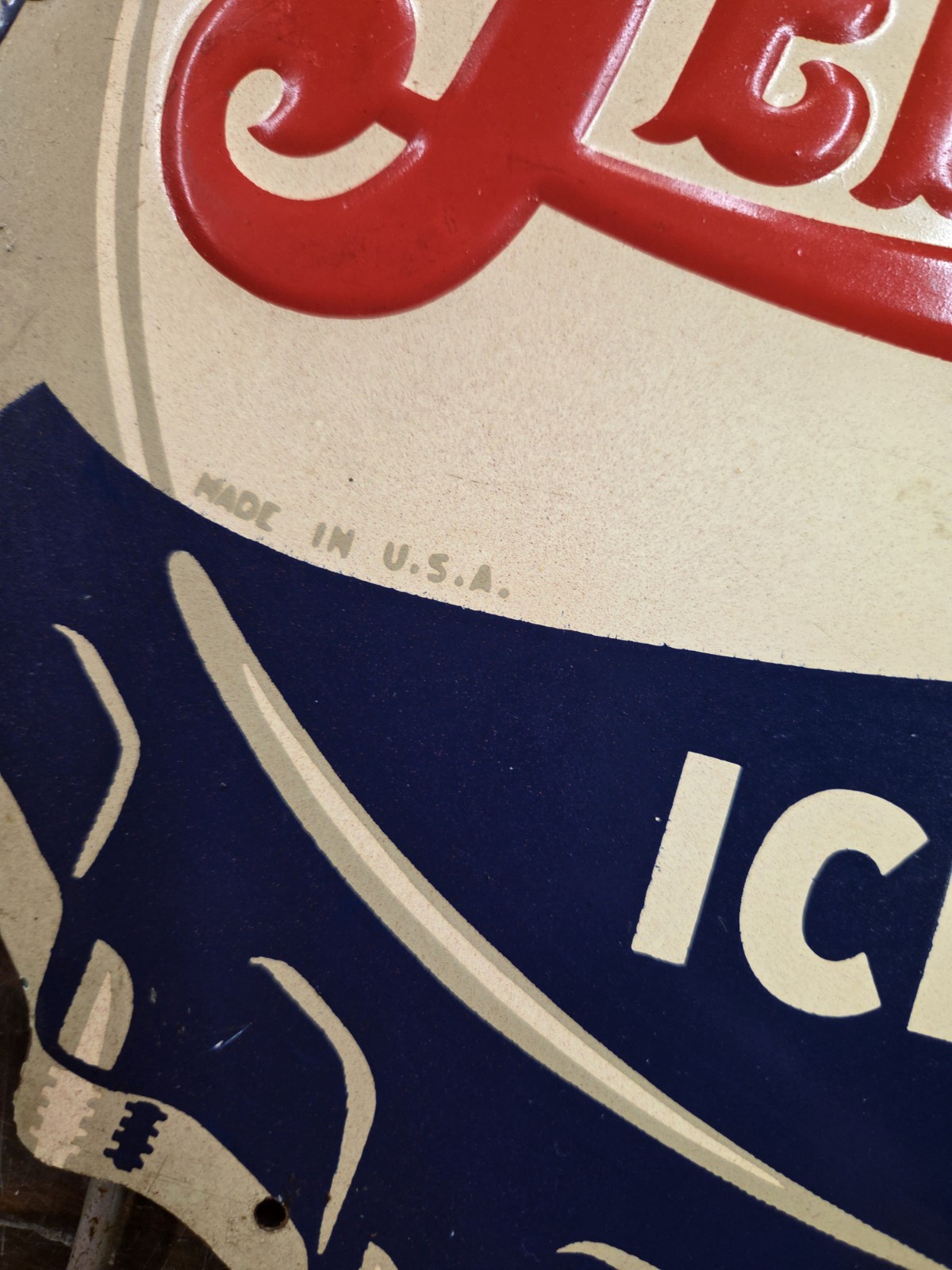 1940’s Embossed Double Dot Pepsi Cola Bottle Cap Sign Rack Topper