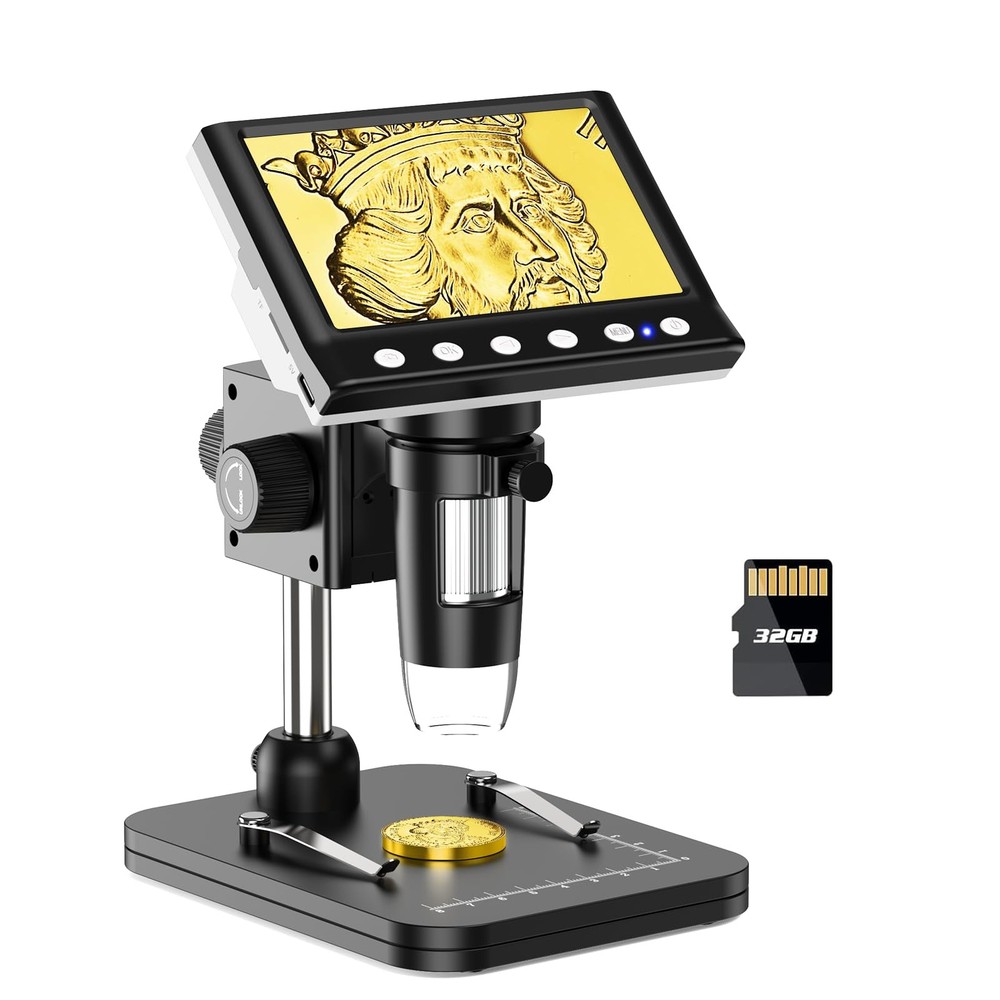 Leipan 4.3" Coin Microscope, IPS Digital Microscope DM7 with 32GB Card, Black