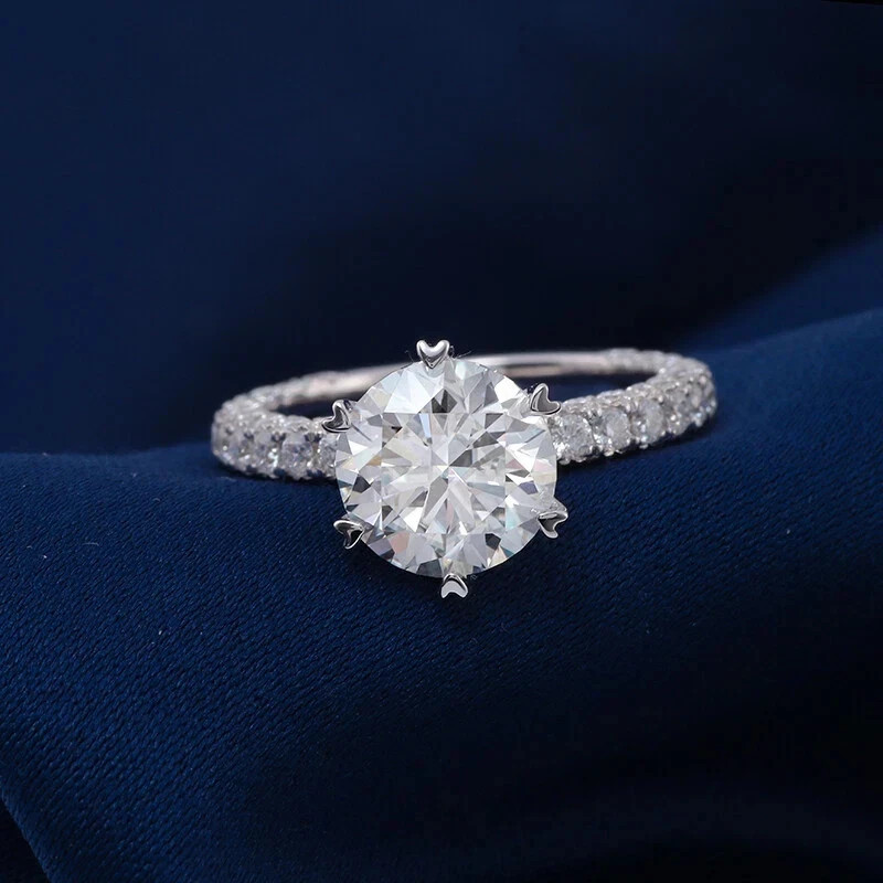 Certified Solid 10K White Gold 2Ct Round Cut Moissanite Engagement Wedding Ring