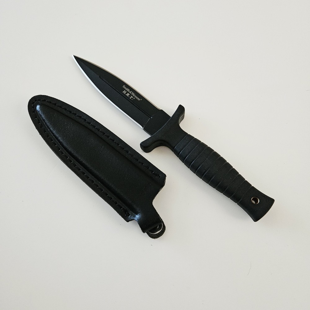 Smith & Wesson HRT Tactical Dagger Boot Knife Leather Sheath SWHRT9B