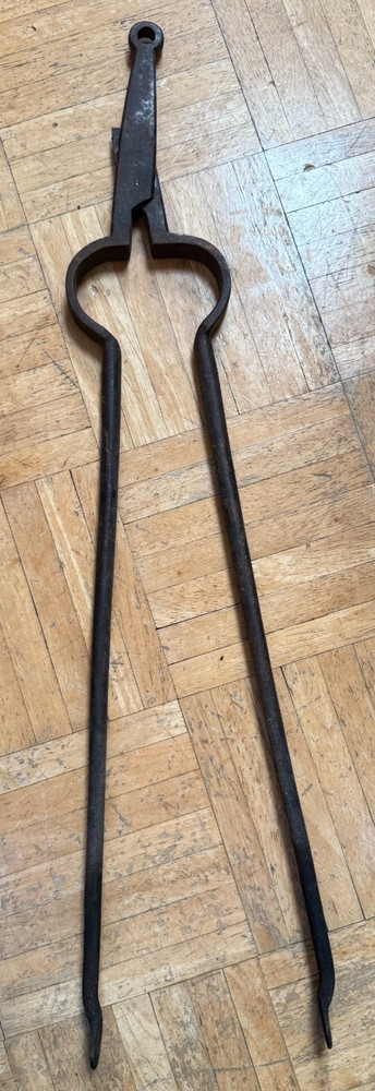 Vintage Fireplace Log Grabber Blacksmith Cast Iron Handle 24" Long