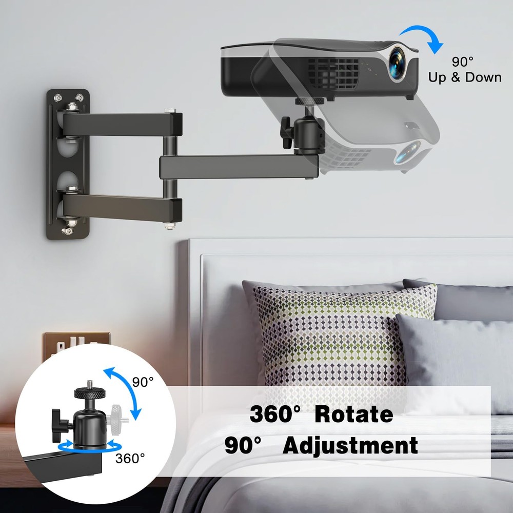 JUBOR Projector Wall Mount, 360° Rotation Adjustable Projector Webcams Stand ...