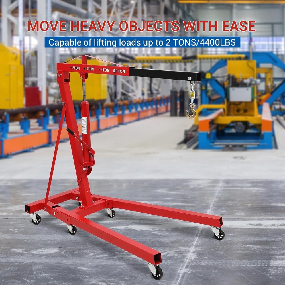 Heavy Duty 2 Ton Hydraulic Shop Crane Engine Hoist Foldable, Adjustable Load Arm