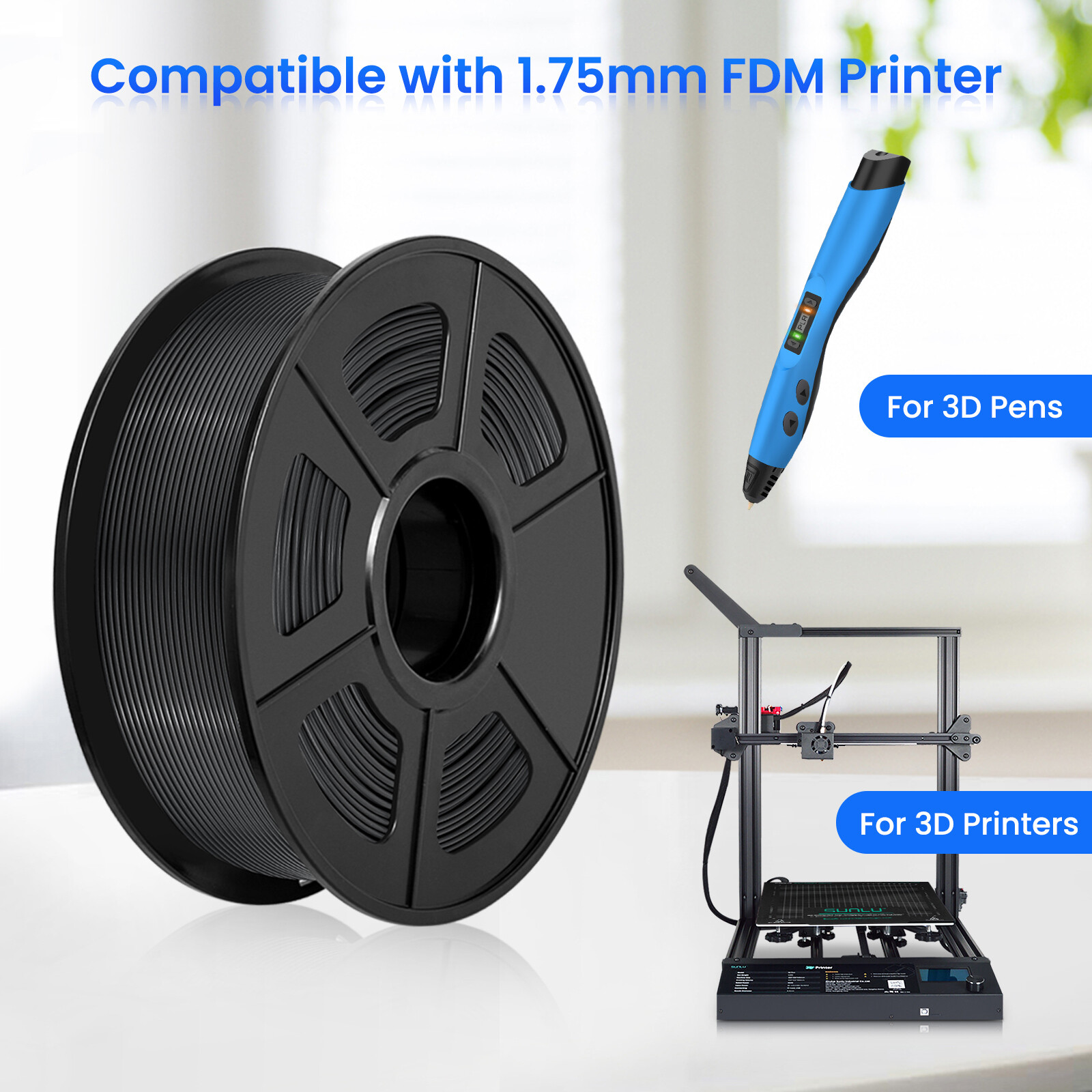 SUNLU 5×1KG PLA Matte PLA+ PLAMETA PETG SILK ABS 3D Filament Combo