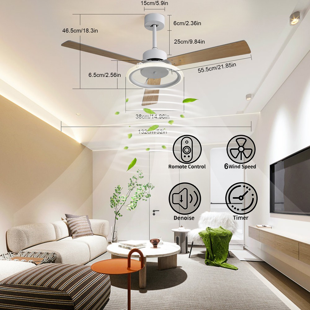 Ceiling Fan W/ Remote Control Quiet Motor DC Ceiling Fan & LED Light Adjustable