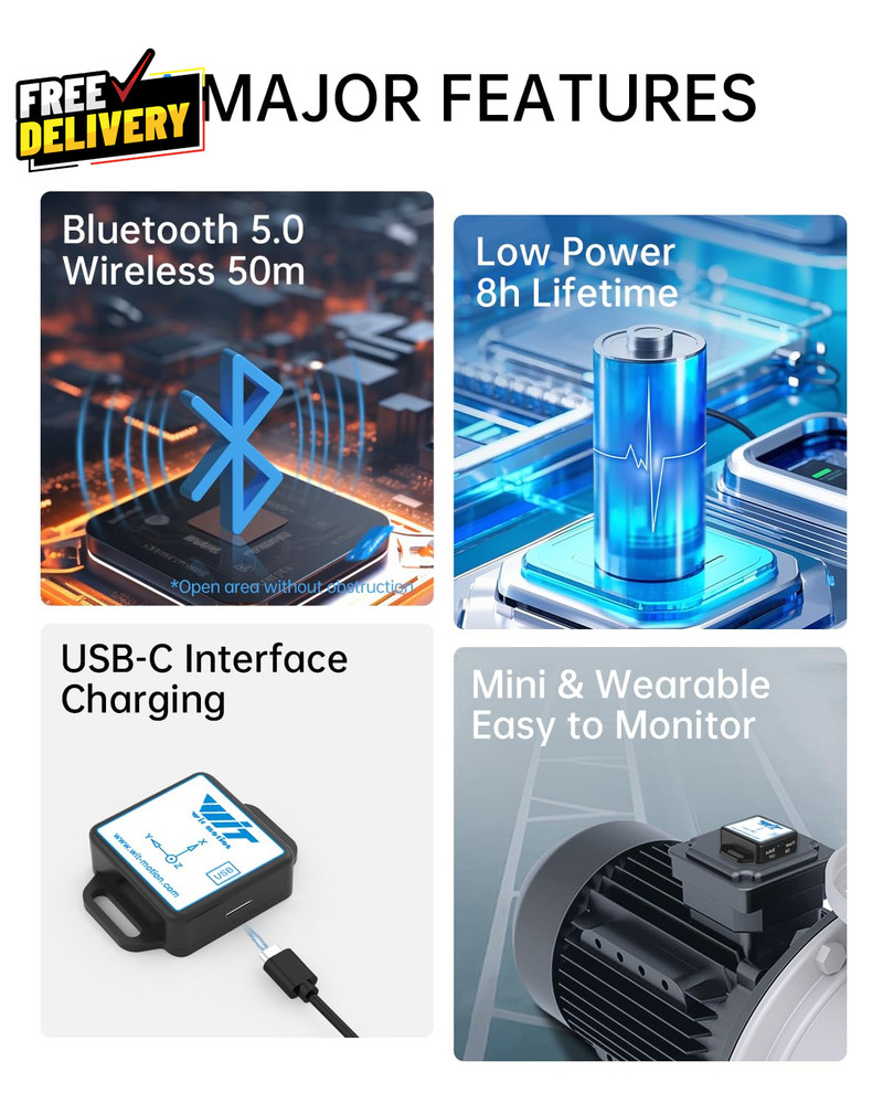 BLE Vibration Sensor WTVB01-BT50 Smart Vibration Module Ar-Duino 3-Axis Vib.....