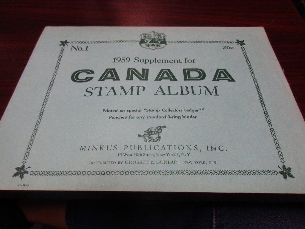 "MINKUS" STAMP ALBUM 1959  SUPPLEMENT   CANADA  W/FREE SHIPPING!!!
