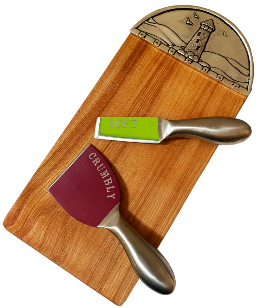 Cute Solid Wood and Pewter Lighthouse Cheese Serving Board For Entertaining New