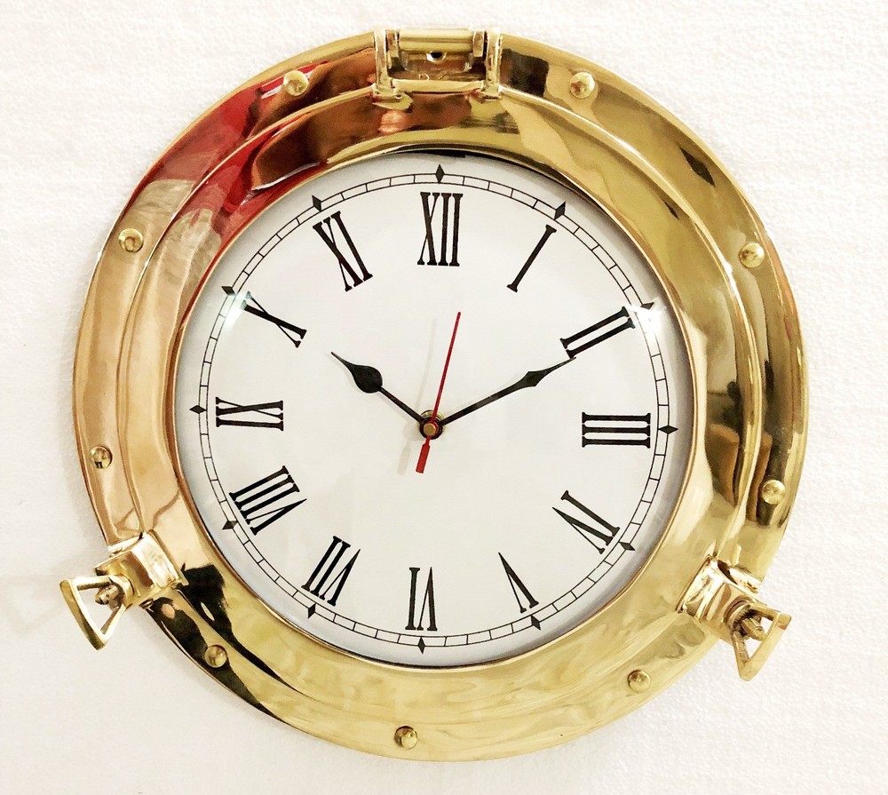 17" Antique Marine Solid Brass Ship Porthole Analog Clock Nautical Wall Clock