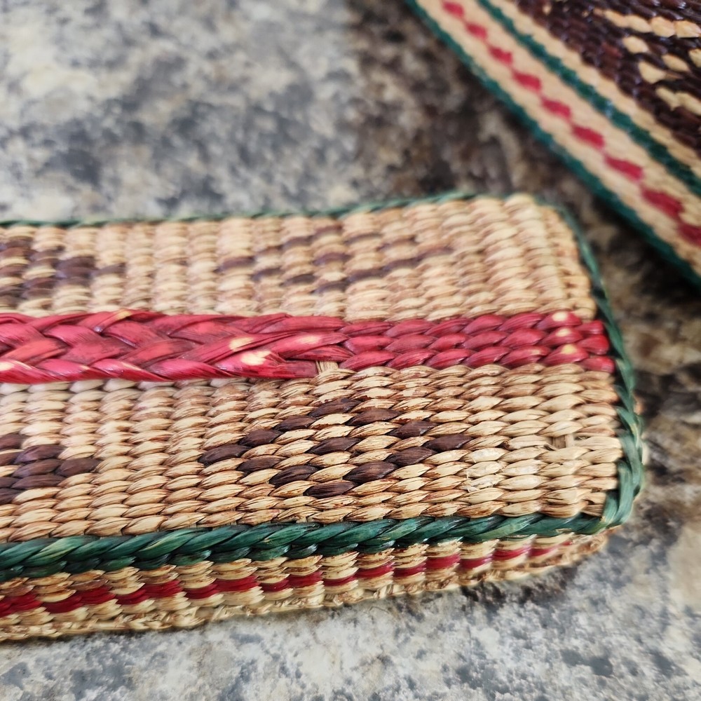 Vintage Sewing Storage Basket Woven Rectangle Lid