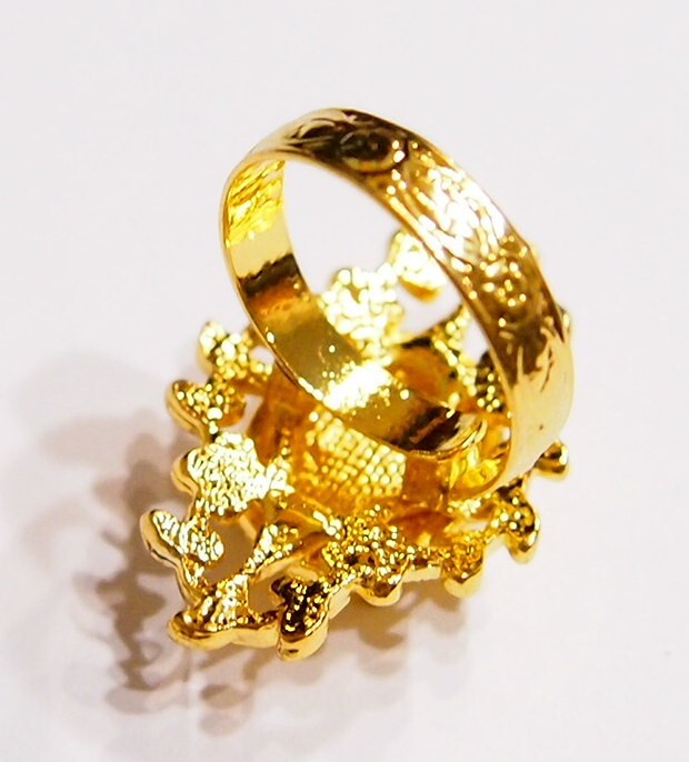 6 - 18x13mm Shiny Gold Victorian Deco Loop & Leaves Adjustable Ring Settings