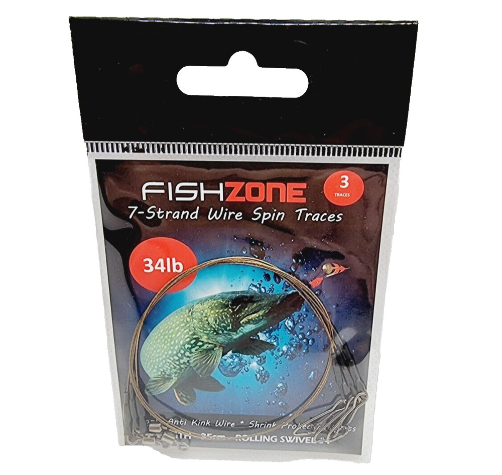 7 Strand Wire Pike Spin Traces 35cm - Fishzone - 3 Traces Per Pack