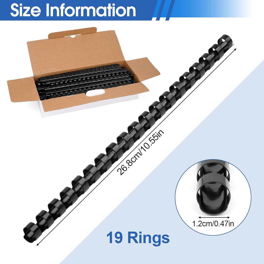 80 Pack Plastic Binding Combs, Comb Binding Spines 1/2 Inch, 80 Sheets, 19 Ring,