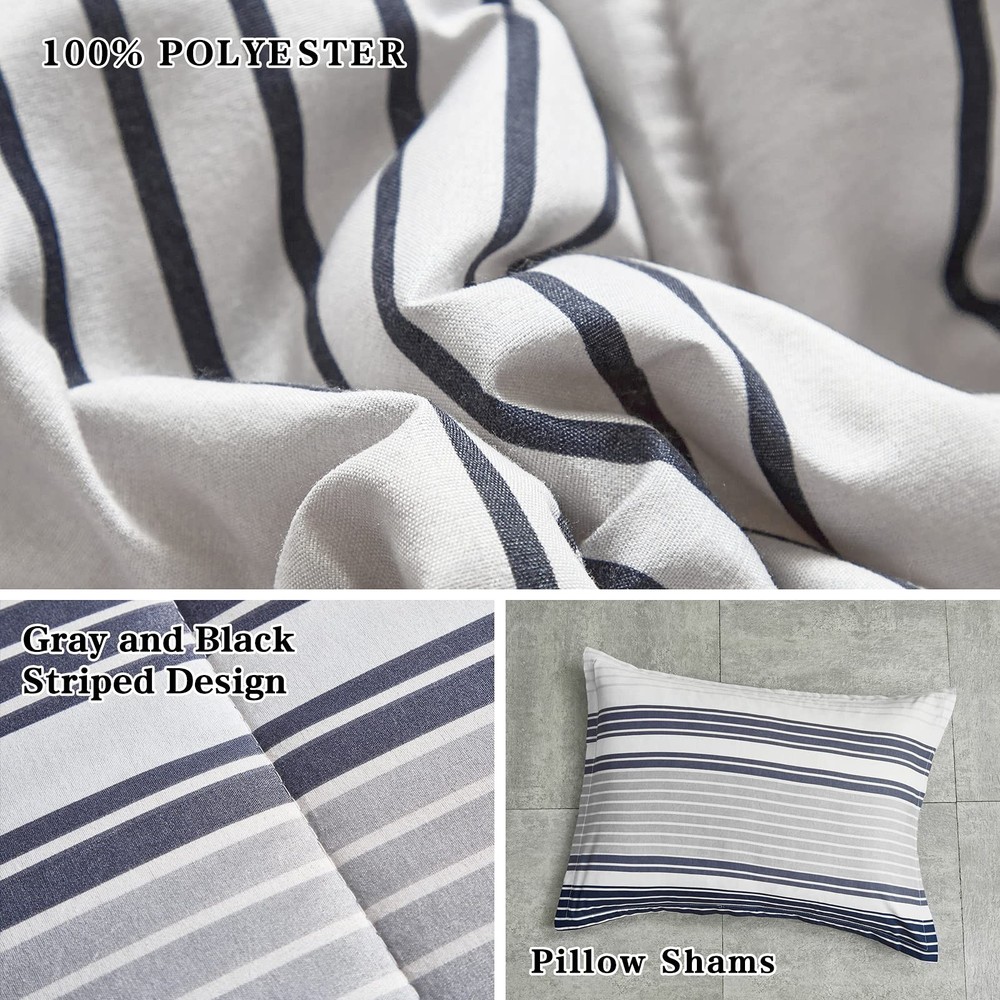 3 Pcs Gray Striped Boho Comforter Set Twin Size for , Grey and Black Stripes ...