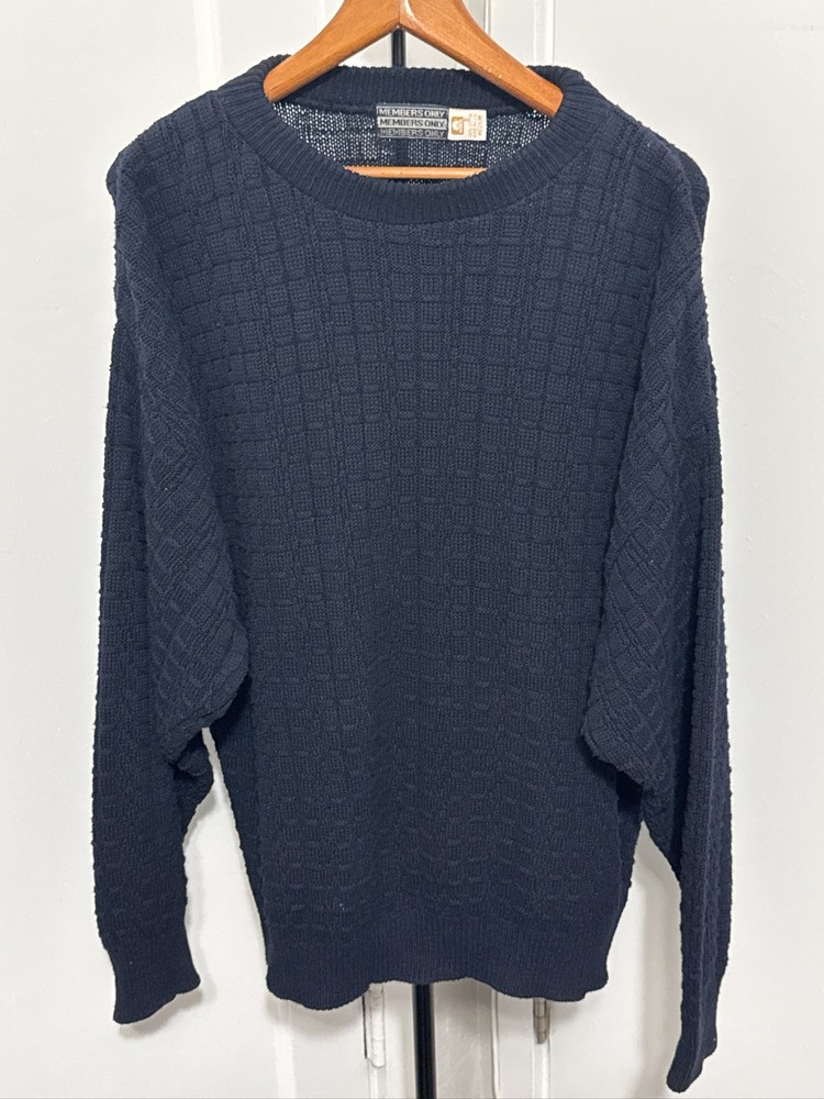 Mens Navy Blue Waffle Knit Crewneck Pullover size Medium