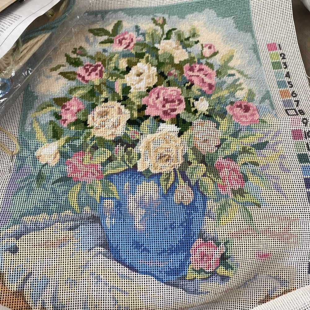 Dimensions Needlepoint Kit #2396 "Elegant Roses" - Started