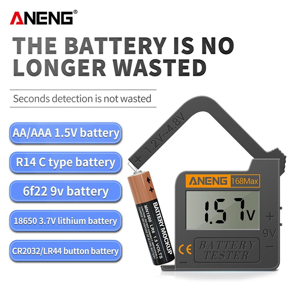 168Max Digital Battery Tester Detector Capacity Volt Checker for AAA AA 9V