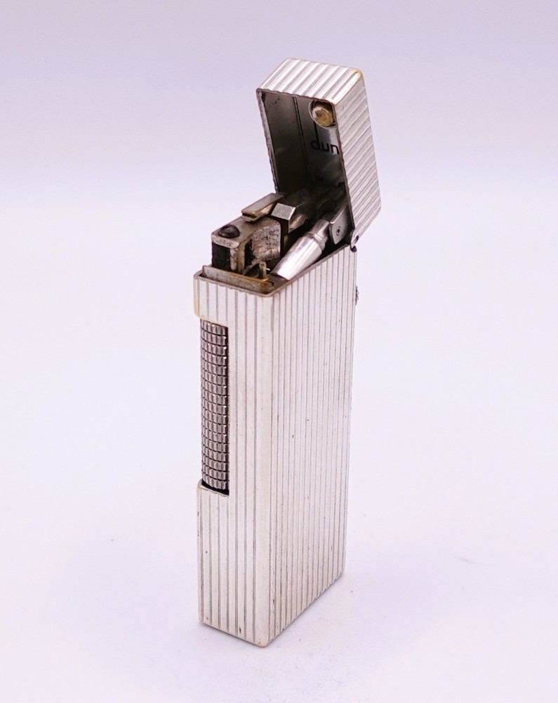 Dunhill Rollagas WORKING Vintage Lighter Silver Plated Fluted Vert Stripes 1970s