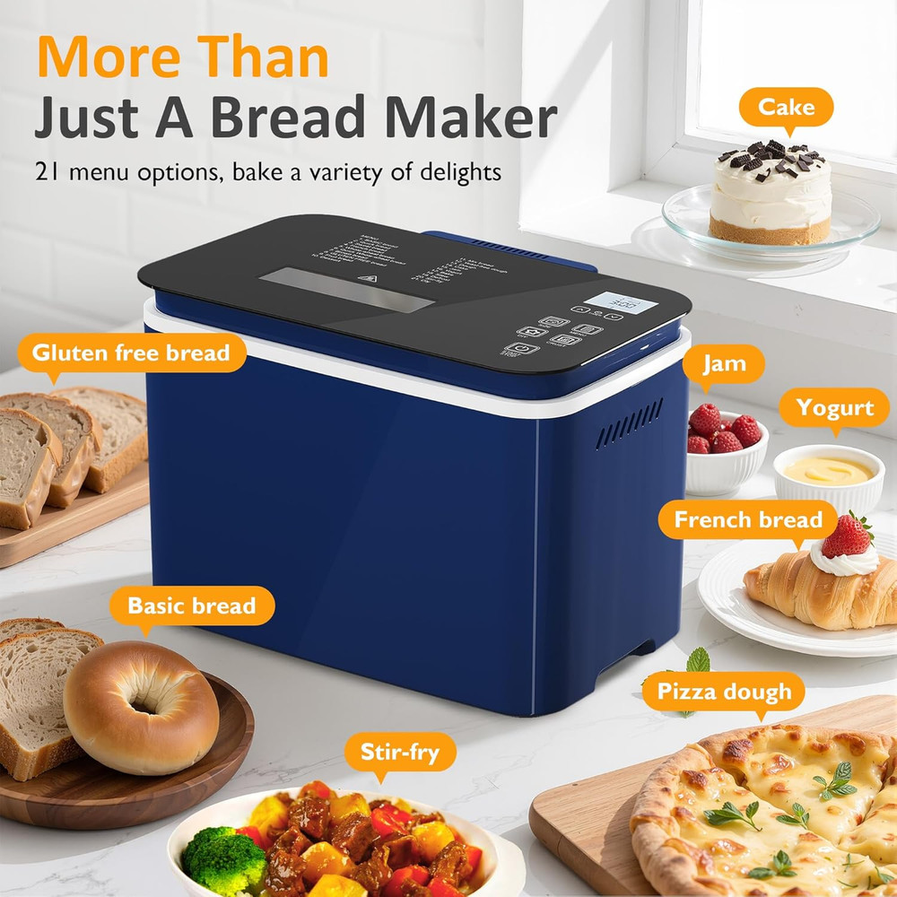 21-in-1 Programmable Bread Maker with Nonstick Pan & Digital Touch Control