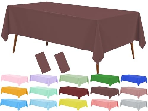 Plastic Table Cloth Pack Disposable Tablecover, 54 x 108 Inch 2 Brown